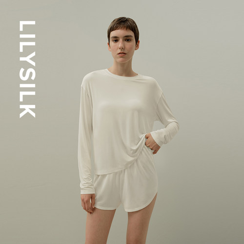 【可机洗】莉莉秀客圆领上衣LILYSILK秋真丝混纺长袖基础休闲