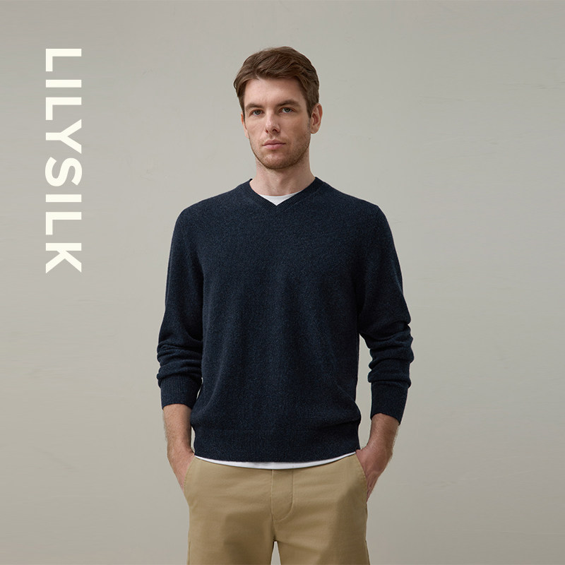 男士V领羊绒衫莉莉秀客套头针织衫商务休闲打底毛衣男士LILYSILK