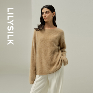 山羊绒船针织衫领莉莉秀客LILYSILK秋冬宽松设计拉绒显瘦纯色