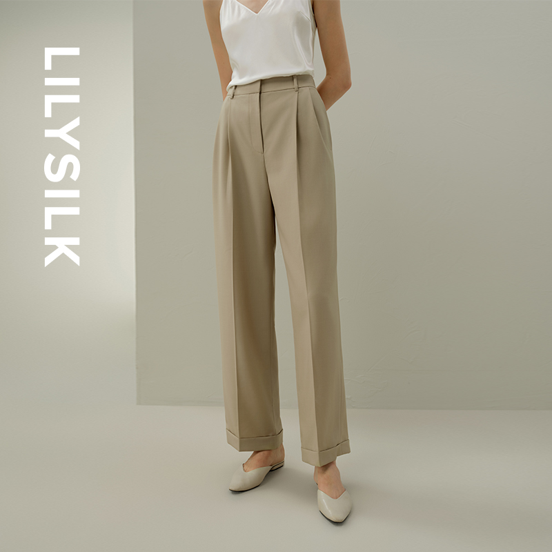 【可机洗】莉莉秀客LILYSILK25秋冬丝毛混纺简约通勤中腰休闲长裤