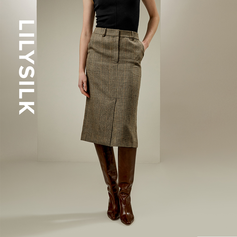莉莉秀客格纹优雅半身裙