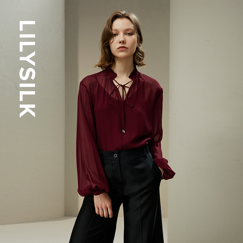 LILYSILK莉莉秀客木耳边衬衫