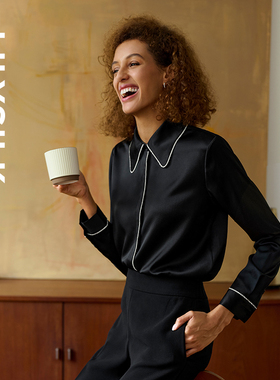 LILYSILK莉莉秀客真丝衬衫22姆米重磅上衣宽松舒适带水钻包边长袖