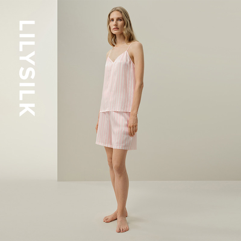 V领吊带睡衣套装莉莉秀客春夏新款家居服无袖桑蚕丝舒适LILYSILK