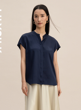 LILYSILK莉莉秀客经典简约小立领衬衫暗门襟微落肩宽松舒适干练