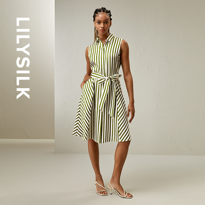 LILYSILK莉莉秀客海军条纹衬衫裙
