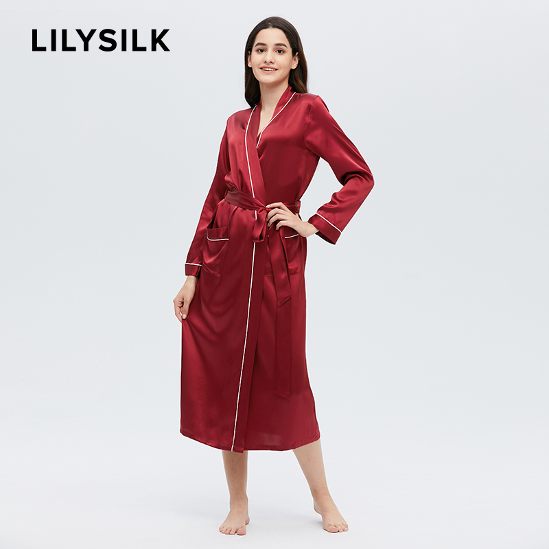 莉莉秀客LILYSILK女士真丝长款睡袍22姆米重磅桑蚕丝舒适面料
