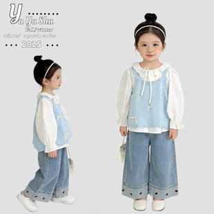 110-150码2026新款春装女童白色衬衫上衣裤子2件套时尚洋气春