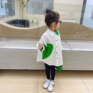 断码清仓春装女童中长款衬衫休闲衬衣个性儿童白色长袖上衣防晒衣