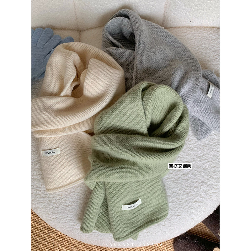 香香的蕉 100纯羊毛韩国定染围巾百搭冬季保暖围脖