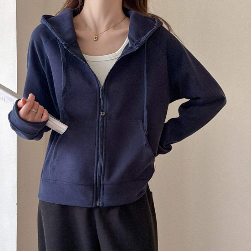 秋冬纯色基础款品质长袖连帽外套女运动简约休闲外穿百搭上衣韩版