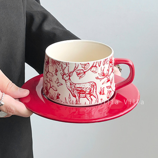 高颜值咖啡杯碟套装 陶瓷马克杯家用办公室下午茶杯拿铁杯情侣水杯