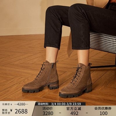 patricia马丁靴真皮粗跟质感女靴