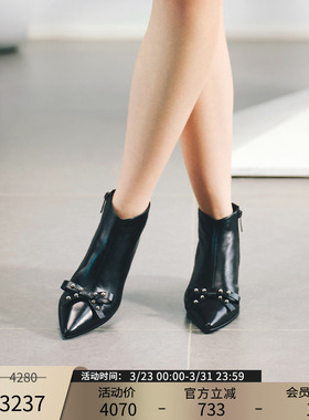 Patricia/帕翠亚西班牙原产2025秋冬蝴蝶结饰扣小猫跟短靴02311