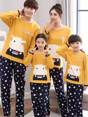 3 sets of price parent-child pajamas spring and autumn long-sleeved pure cotton one family of three and four mother-daughter couples home clothes set