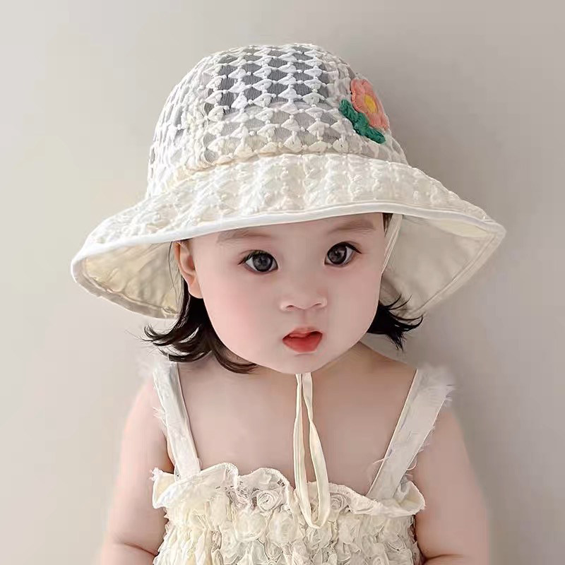 宝宝帽子夏季女童防晒帽女宝宝遮阳渔夫帽女孩凉帽大檐太阳帽婴儿