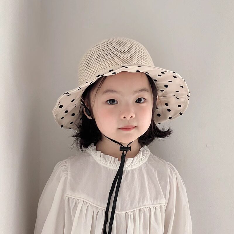宝宝帽子春夏款遮阳帽韩版洋气大檐防晒帽儿童出游太阳帽复古波点