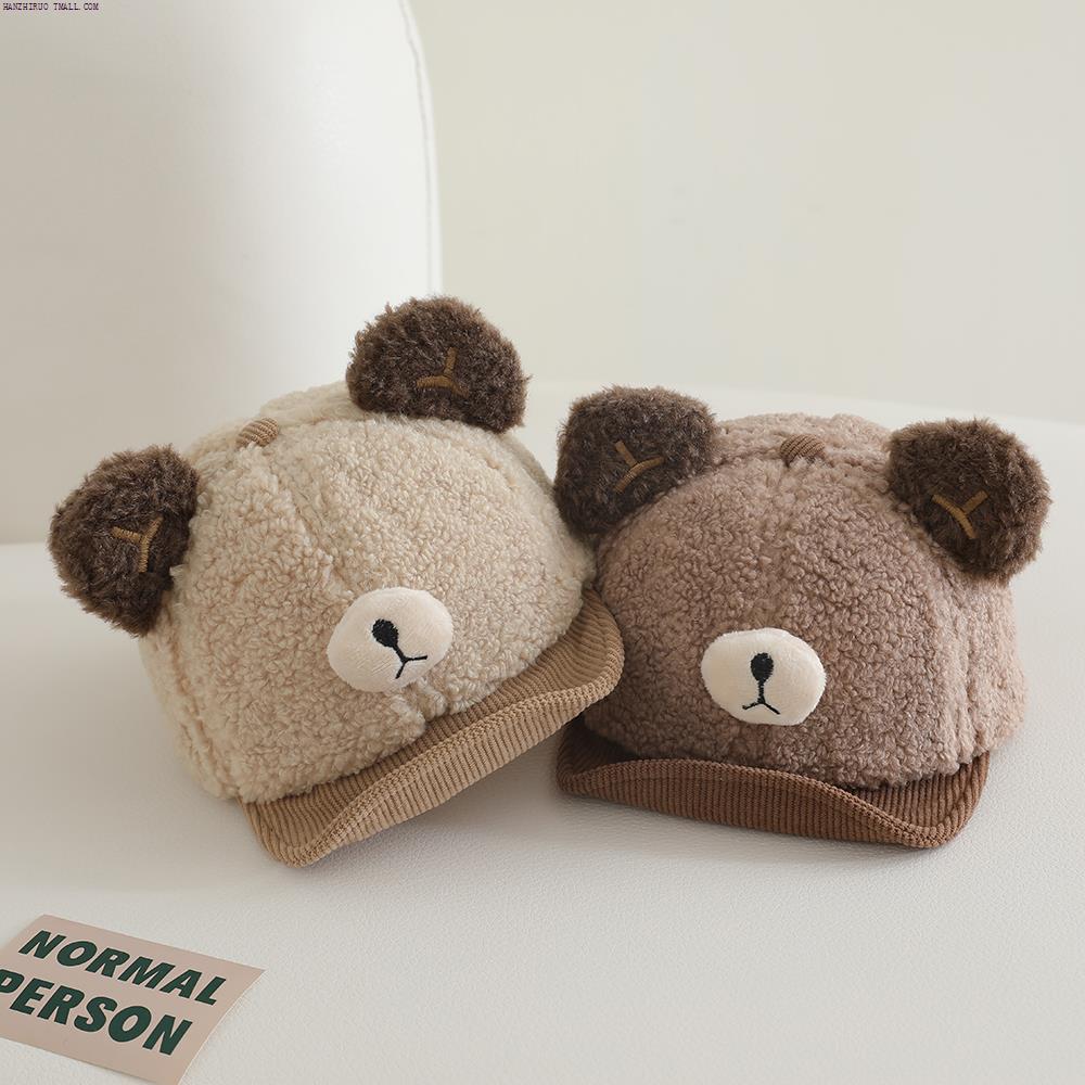 男童可爱卡通加厚毛绒帽子秋冬季女童宝宝软沿鸭舌帽儿童保暖帽潮