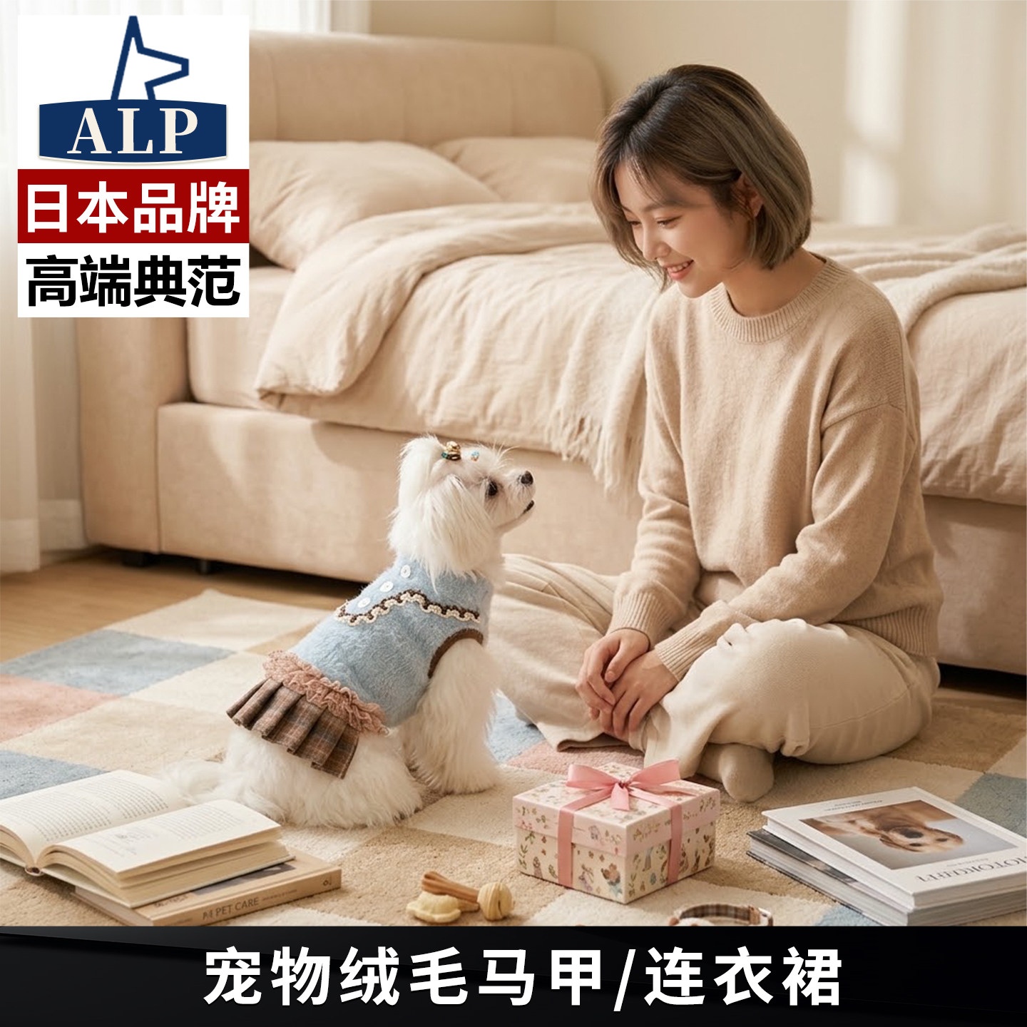 日本高端ALP秋冬狗狗泰迪衣服博美保暖可爱宠物猫咪加绒加厚棉裙