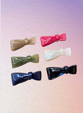 vogueess博主同款碎发刘海蝴蝶结发夹头饰复古多色亮面侧边小夹子