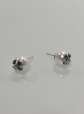 vogueess珍珠十字架耳环钉925银针简约时髦基础款气质设计冷淡风