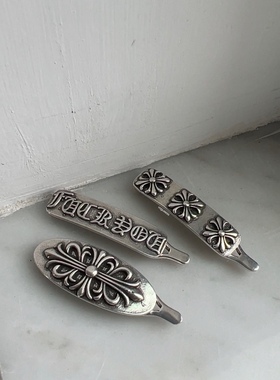 vogueess新款做旧风格发夹梵文十字架扣夹边夹复古时髦感刘海侧夹