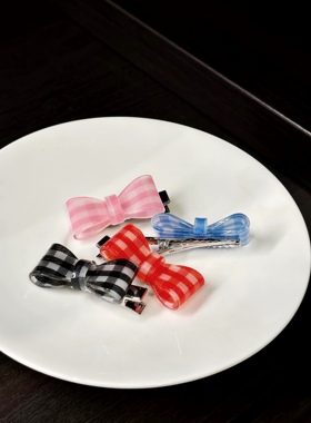 vogueess自制经典格纹蝴蝶结eireve同款迷你发夹卡可爱少女感边夹