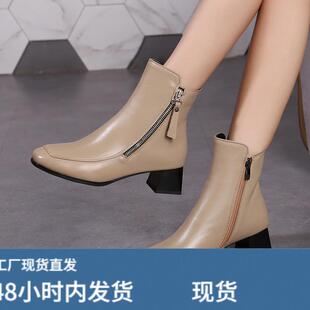 马丁靴女春秋2025年新款真皮单靴女士时尚粗跟短靴子大码女款皮鞋
