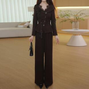 巨好看的穿搭一整套女2026新款秋季修身显瘦轻奢上衣阔腿裤两件套