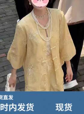 2026夏季爆款两件套新中式国风短裤上衣套装汉服唐装旗袍上流社会