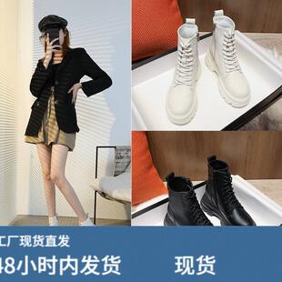 欧洲站真皮马丁靴女鞋2025年新款秋季高帮瘦瘦休闲厚底潮ins内增