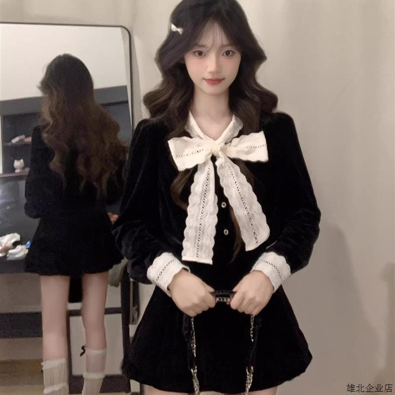 甜美富家千金小香风连衣裙子女秋冬高级感早秋穿搭一整套名媛套装