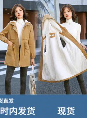 加戎风衣女新款冬季韩版休闲宽松大衣洋派加厚中长版檰服外二件套