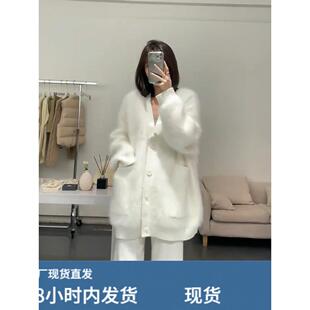 2022新款爆款时尚洋气日系高级感慵懒风v领毛茸茸毛衣外套女秋冬