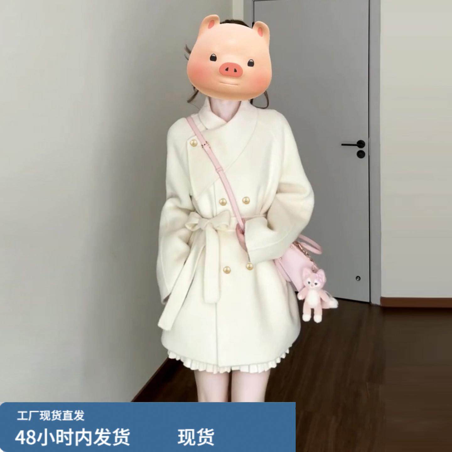 小个子千金白色短款毛呢外套女2025秋冬季新款高级感收腰斗篷大衣,运动/瑜伽/健身/球迷用品,广场舞套装,淘宝优惠券,粉丝福利购,淘宝优惠卷