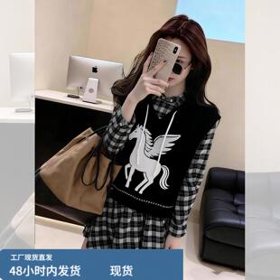 黑色无袖背心提花马甲毛衣女款2026新款冬季韩系慵懒风高级感穿搭