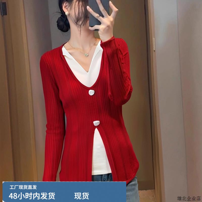 秋季独特漂亮上衣韩系绝美巨好看洋气减龄小众不撞款红色针织衫女