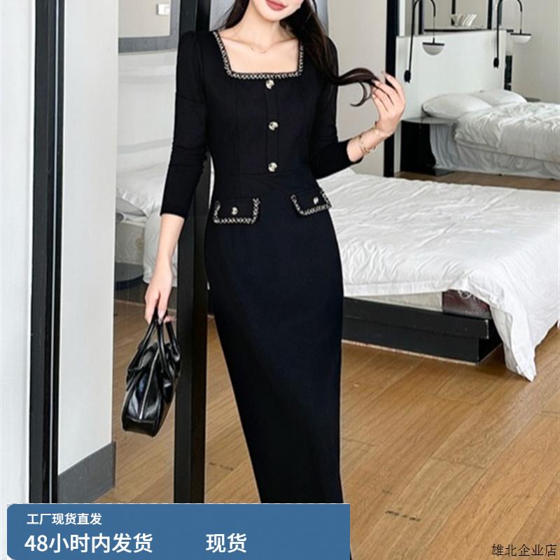 法式小香风高级感显瘦连衣裙女秋冬贵气千金风名媛穿搭假两件长裙