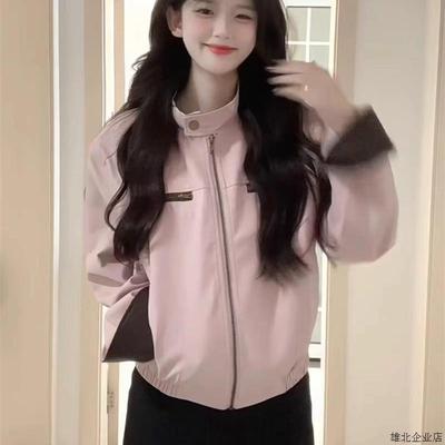 美式粉色皮衣外套女2025秋季新款酷飒独特超好看休闲宽松夹克上衣