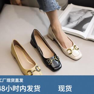法式2026秋夏新款浅口低帮鞋仙女风中跟方头百搭真皮女鞋子单鞋女