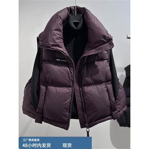 大码女装无袖坎肩立领纯色百搭马甲女冬季新款羽狨棉宽松马夹外套