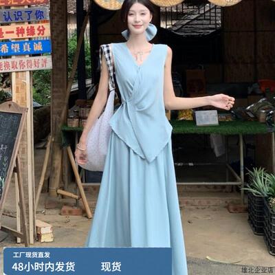 夏日多巴胺气质一整套ootd穿搭海岛亚麻棉麻海边度假绝美套装裙子