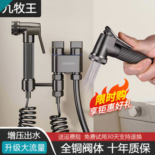九牧王枪灰色高压马桶伴侣冲洗喷枪一进二出厕所全铜角阀妇洗喷头