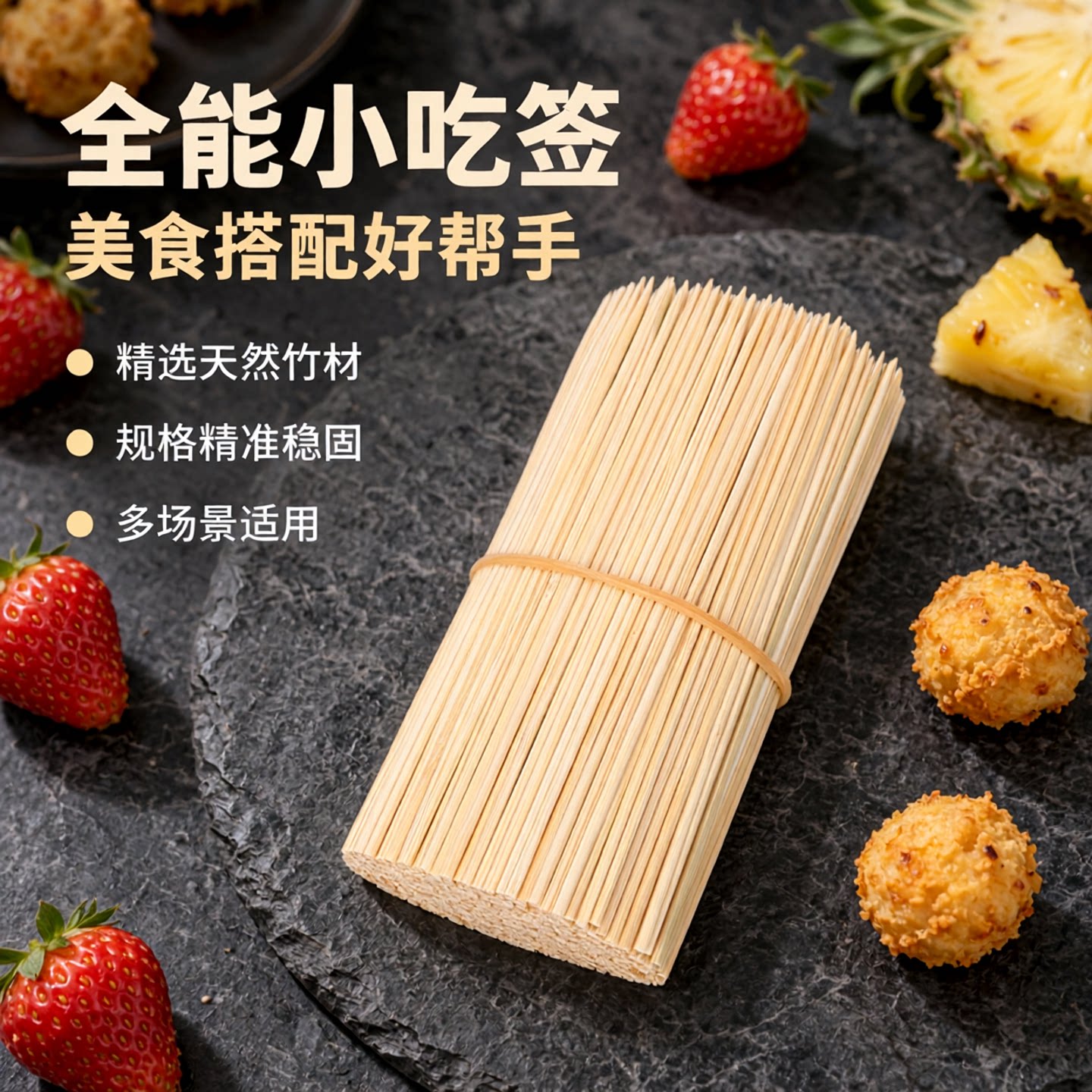 小吃短签2.5毫米*12cm水果签菠萝玉米串热狗酱香饼烧烤肠竹签商用