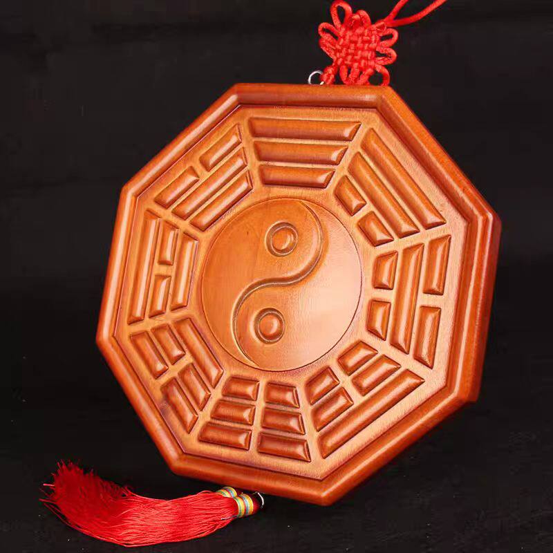 桃木八卦镜太极阴阳桃木镜阴阳鱼木雕太极图八卦盘家用门口挂件