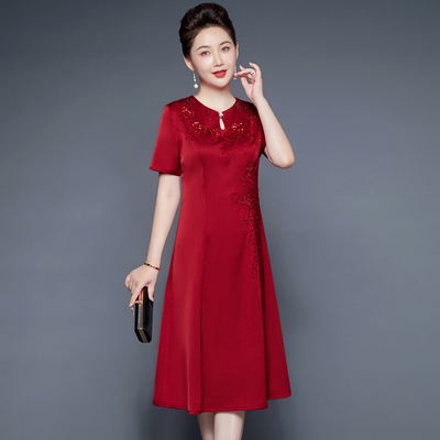 醋酸面料喜婆婆婚宴装高端婚礼礼服2025女丈母娘大码妈妈连衣裙