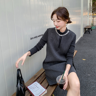 小香風黑灰色無袖 小個子 兩件套爆款 毛呢連衣裙女春秋背心裙套裝