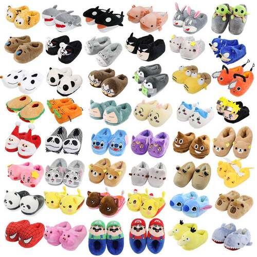 Full Covered Cat Slippers Warm Winter Slides Soft Plush Doll