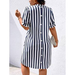 Plus Size Women's Dress Striped Woven Fabric Comfortable