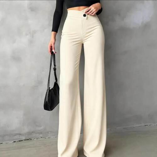 A fashionable black cross waisted wide leg pants for women's